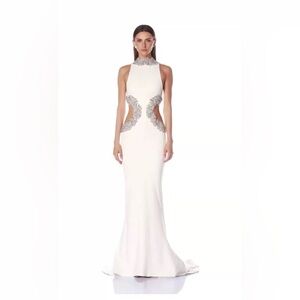 NWOT BRONX AND BANCO Camila White Rhinestone Cutout Gown